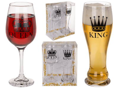 Чаши 2-ка за вино и бира - "King & Queen" - стъкло